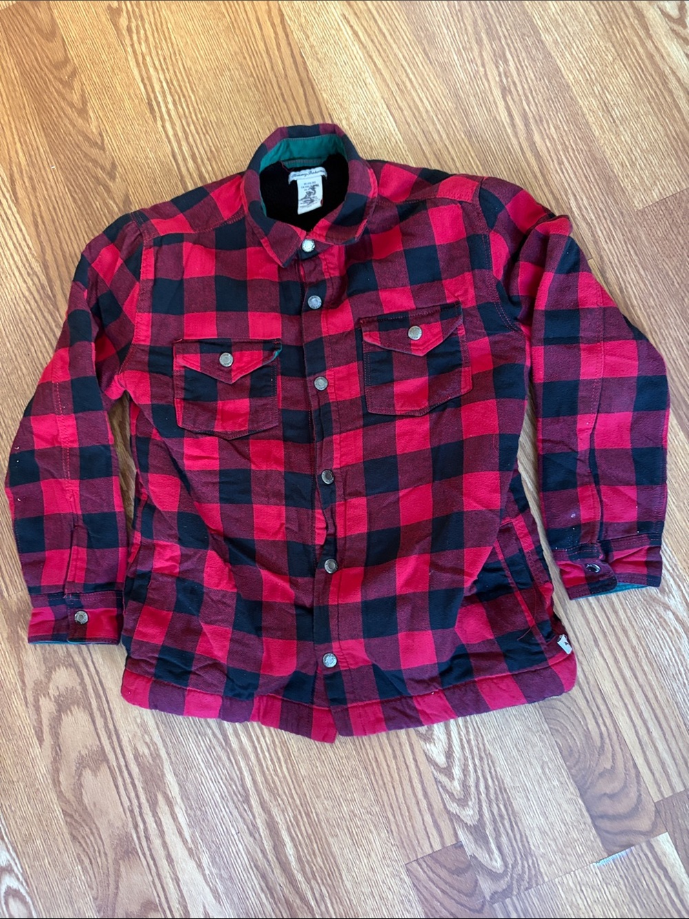 Tommy Bahama Boy’s Red and Black Buffalo Plaid Button-Front Shirt Jacket